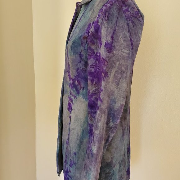 Leather suede trench Jacket Blazer peacoat small 6 8 10 purple blue black gray - Picture 5 of 8